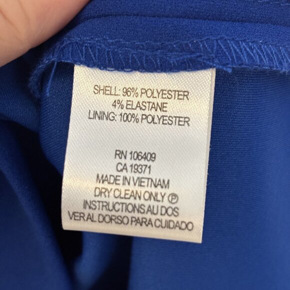 Tahari Arthur S. Levine Blue Belted Midi Faux Wrap Dress Collared Neck - Picture 10 of 11